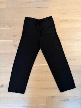 Chico's Design Black Drawstring High Waist Linen Blend Pants Slight Taper Long M